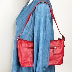 Tignanello Shoulder Bag Red New Leather Multiple Zippers